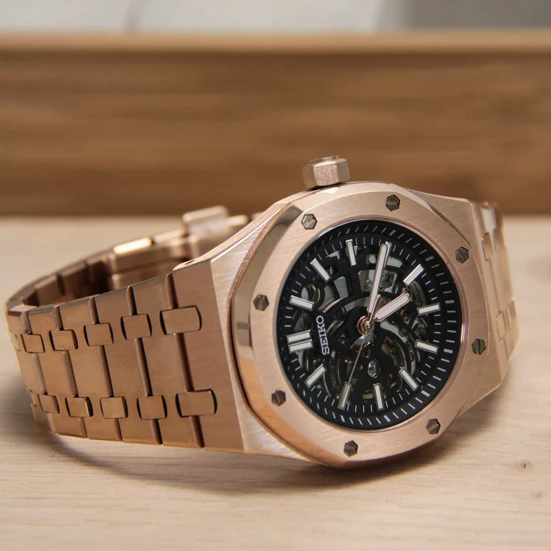 Seiko Mod Royal Oak Skeleton Rose Gold