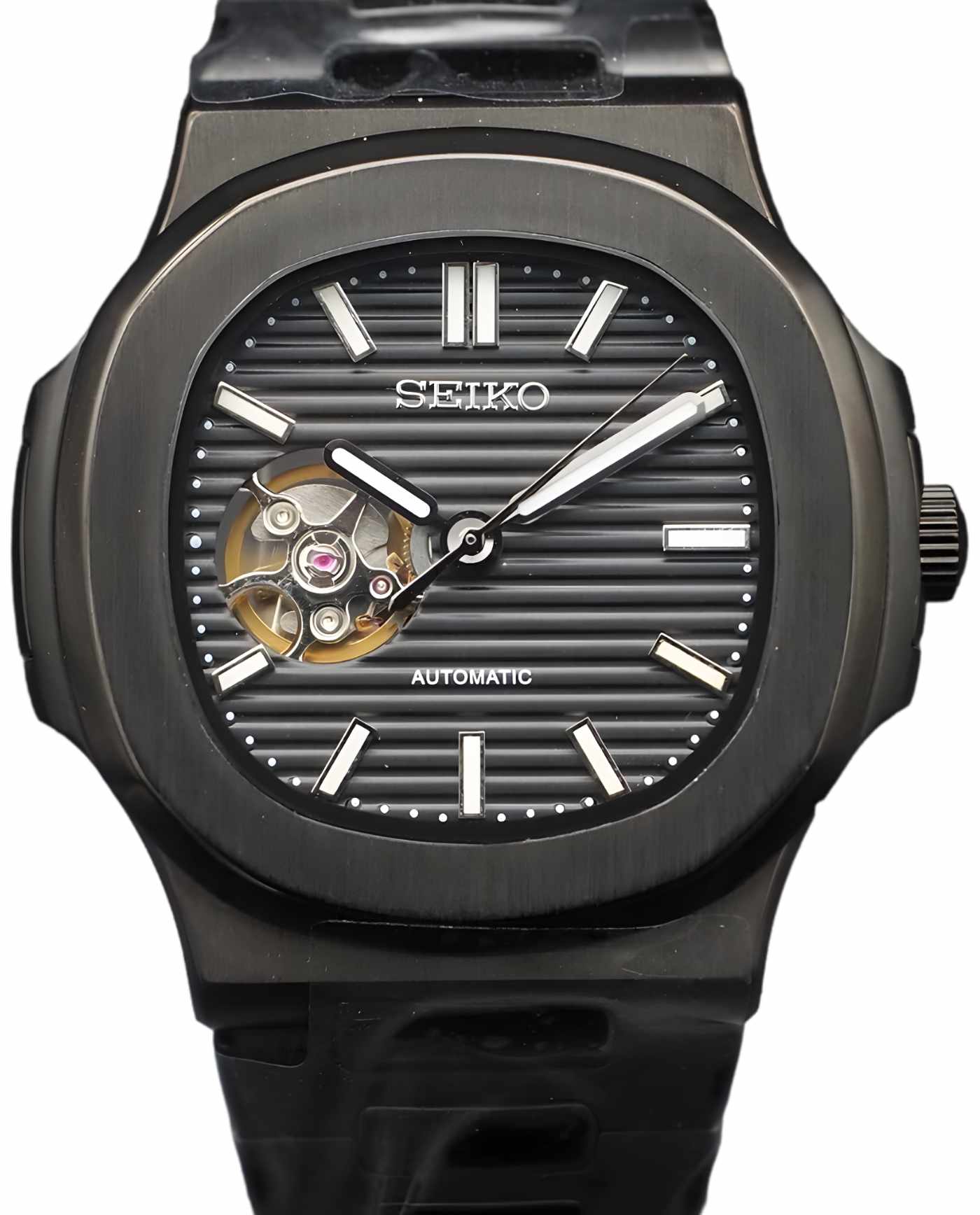 Seiko Mod Nautilus Black Skeleton